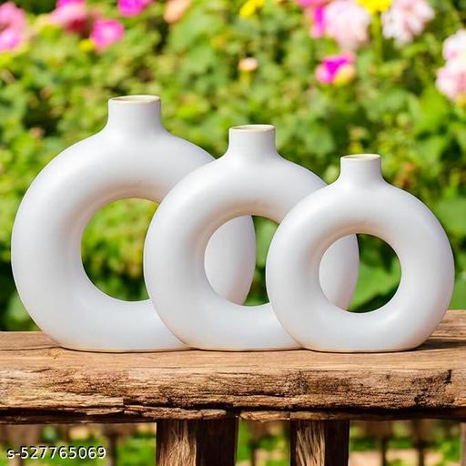 KAPER White Matte Ceramic Vase 6x8 Inches Ideal Centrepiece for Dining Tables Flower Vase Home Decor Gift and Pamper Grass Decorations Set of 3 Vase