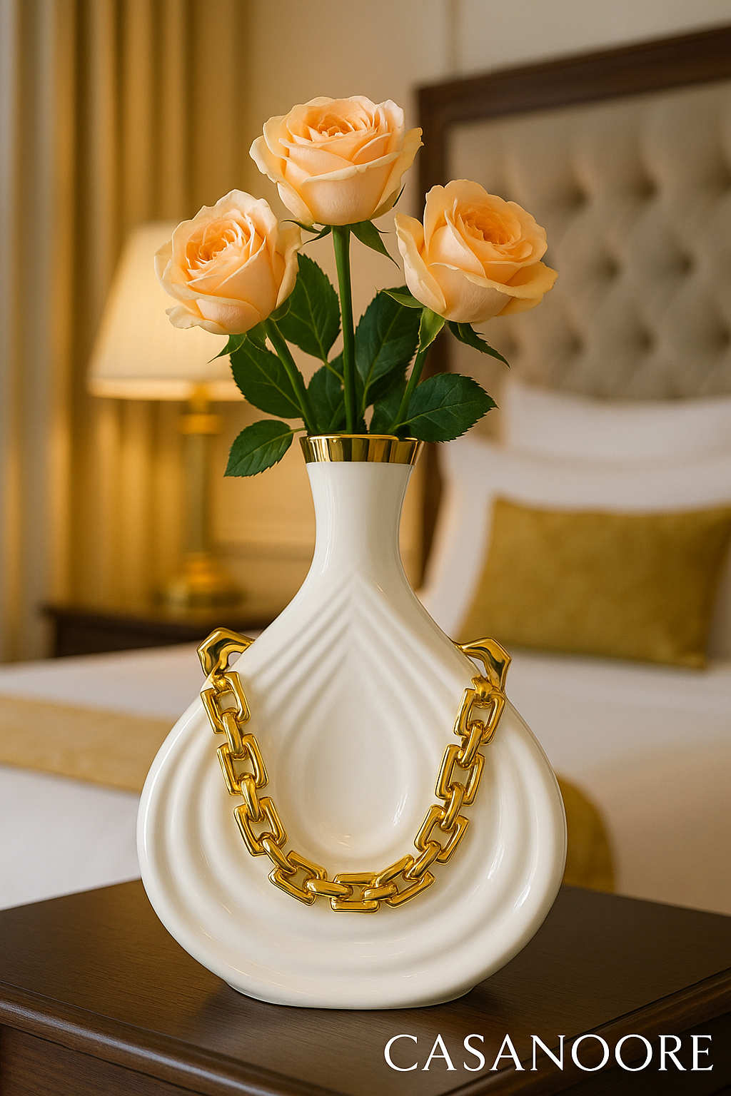 Luxury Ceramic Vase with Golden Chain Accent – Premium Décor Piece by CASANOORE