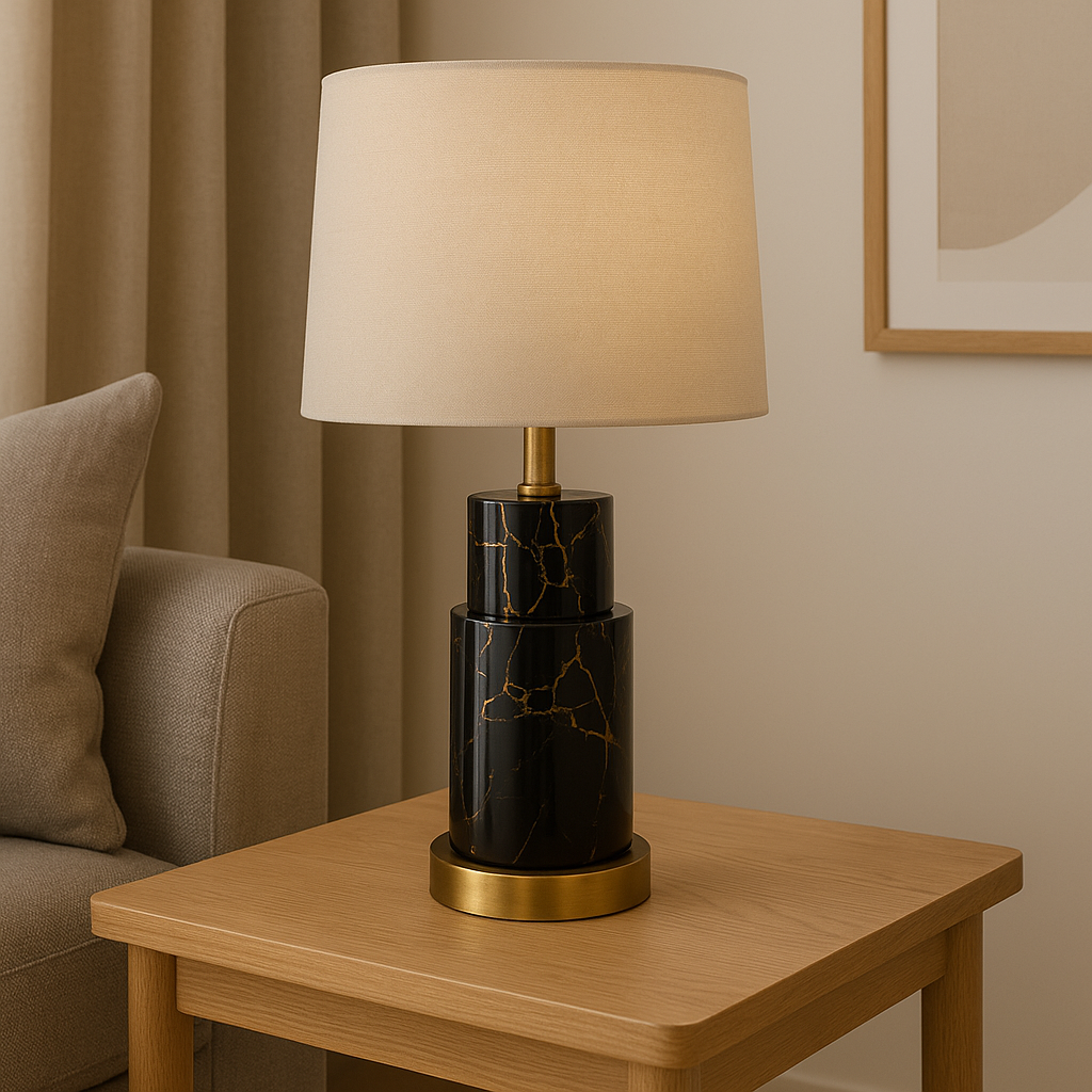 Elegant MarbleBase Table Lamp in a Cozy Living Room Setting