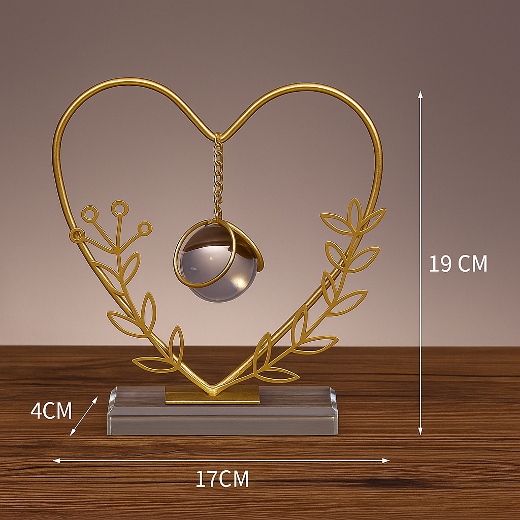 Luxury Golden Heart Shape Metal Decorative Stand with Glass Base