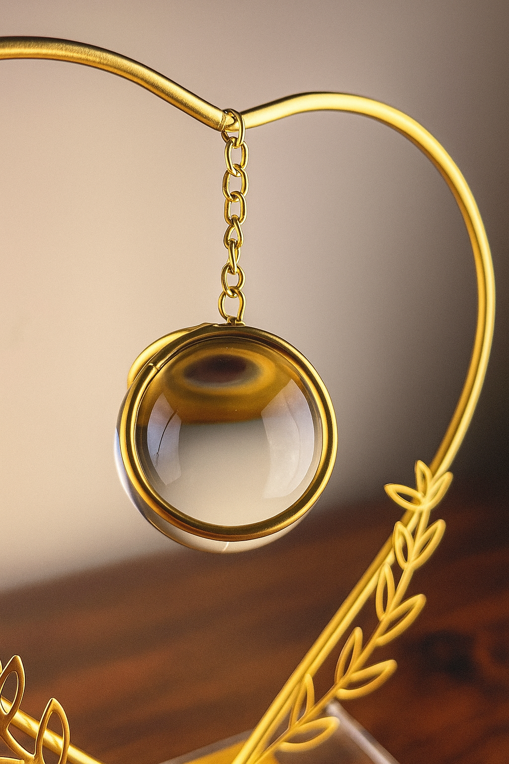 Luxury Golden Heart Shape Metal Decorative Stand with Glass Base