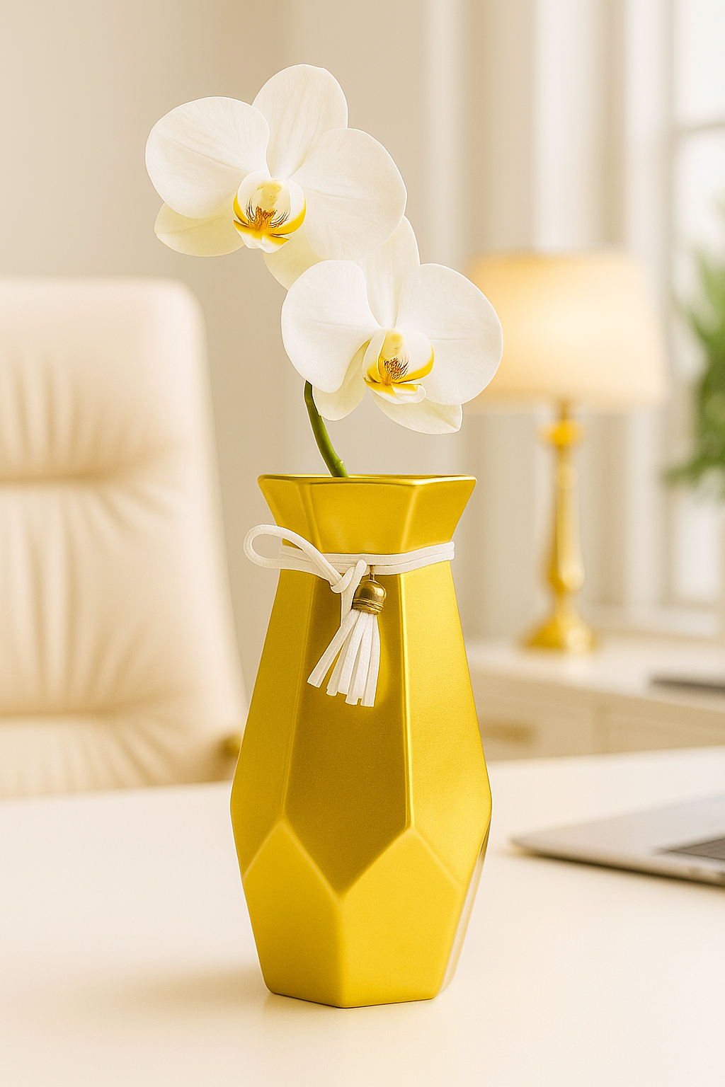 Geometric ceramic vase bohemian style striped pattern