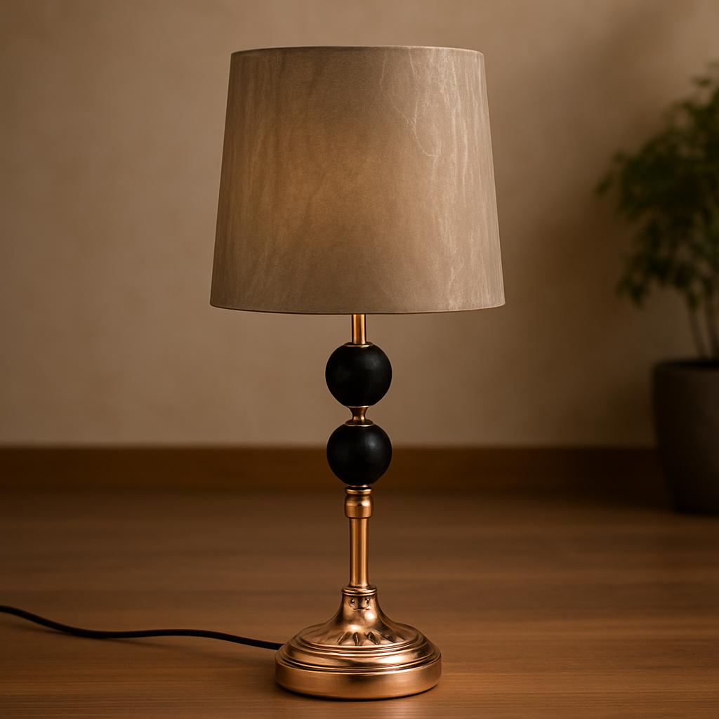 Elegant Modern Table Lamp Bronze Finish with Dual Black Orbs