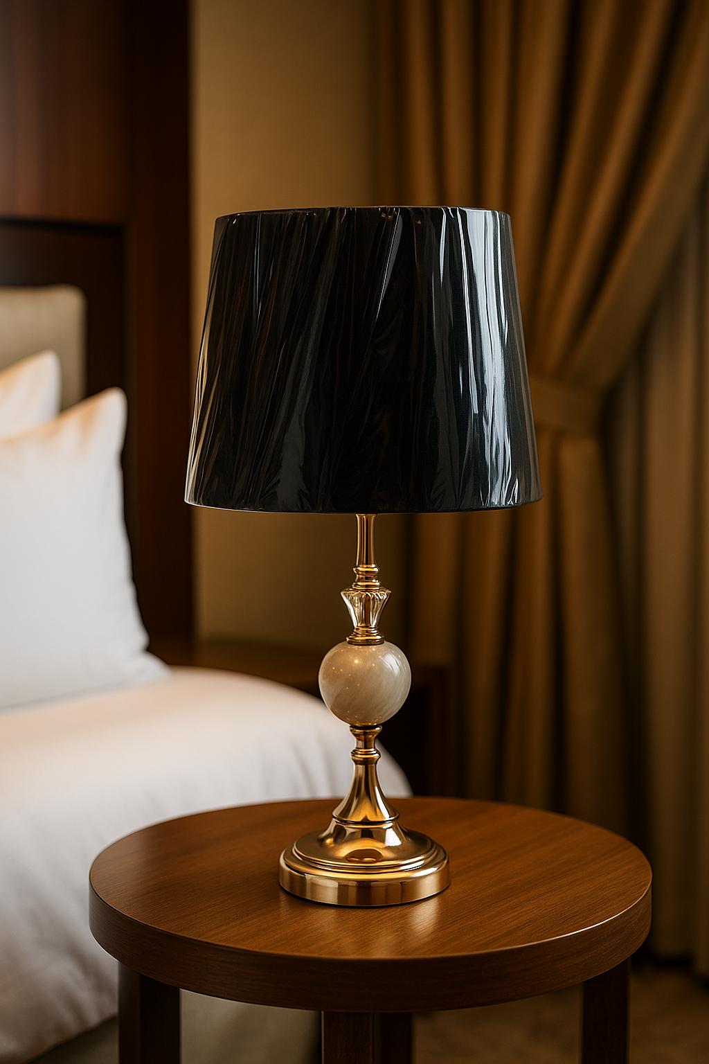 Premium Black Shade Bedside Lamp with Golden Marble Touch Modern Luxury Look