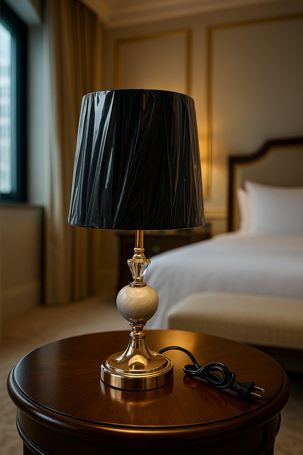 Premium Black Shade Bedside Lamp with Golden Marble Touch Modern Luxury Look