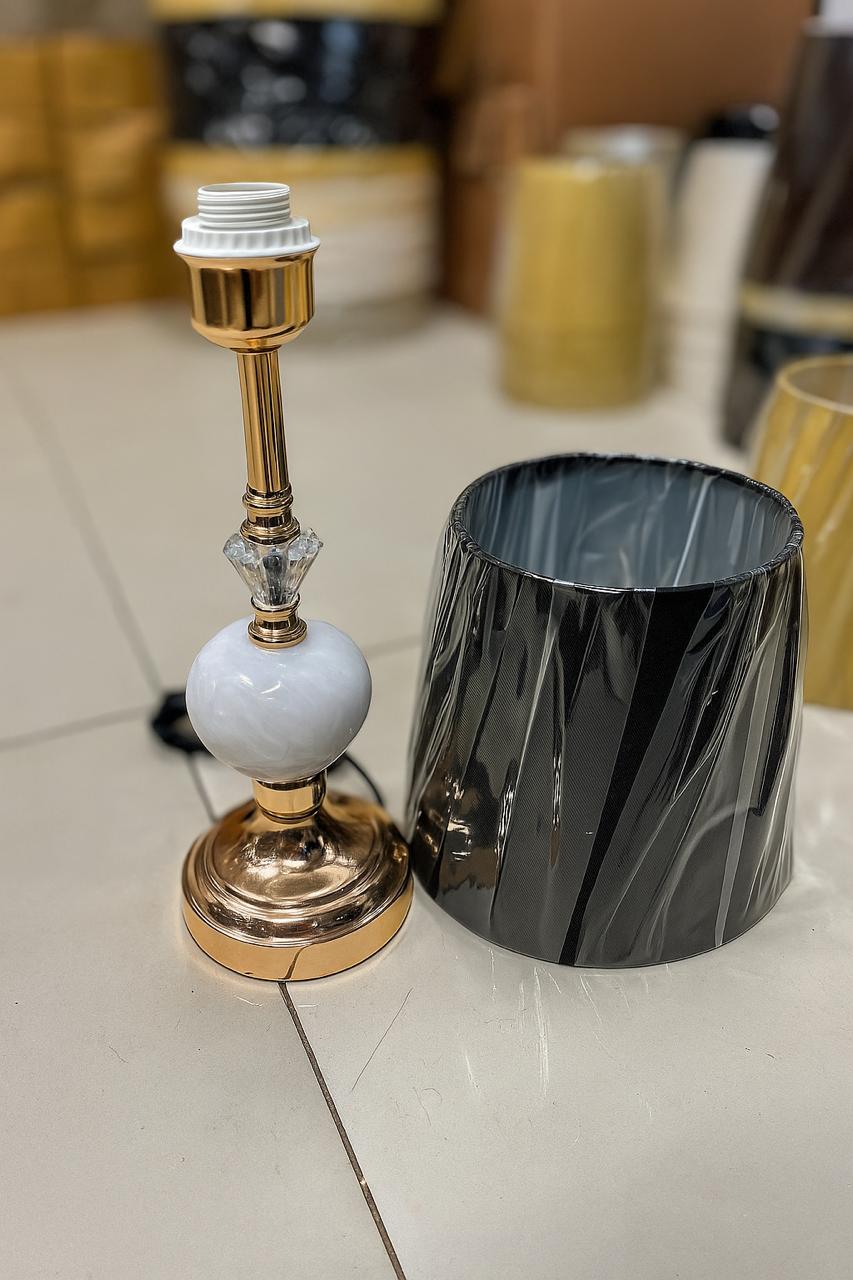 Premium Black Shade Bedside Lamp with Golden Marble Touch Modern Luxury Look