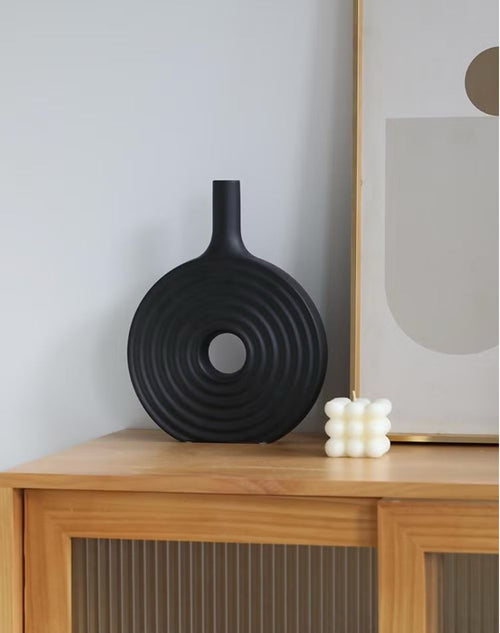 Ceramic Donut Vase Set Handcrafted Spiral Design