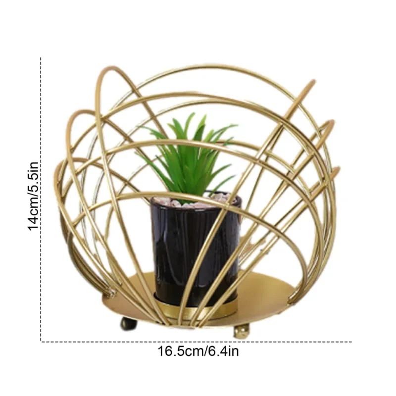 Decor, Decorative Metal Cactus, Spherical Artificial Succulent Plant, Ceramic Black Plant Pot in Gilded Bowl, Decorative plant with a Gold Metal Stand