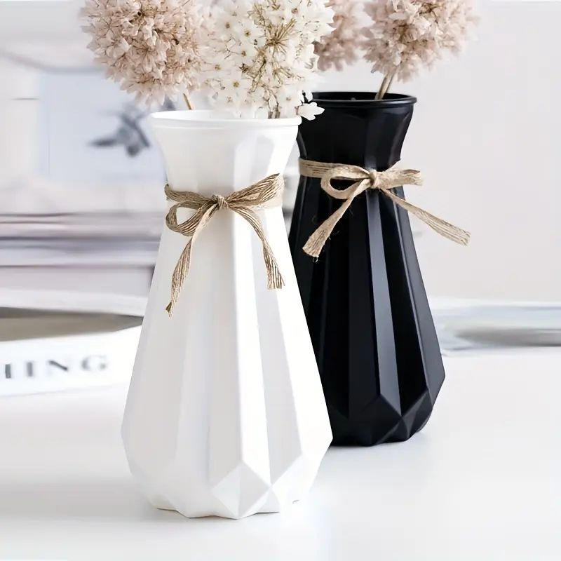 Geometric ceramic vase bohemian style striped pattern