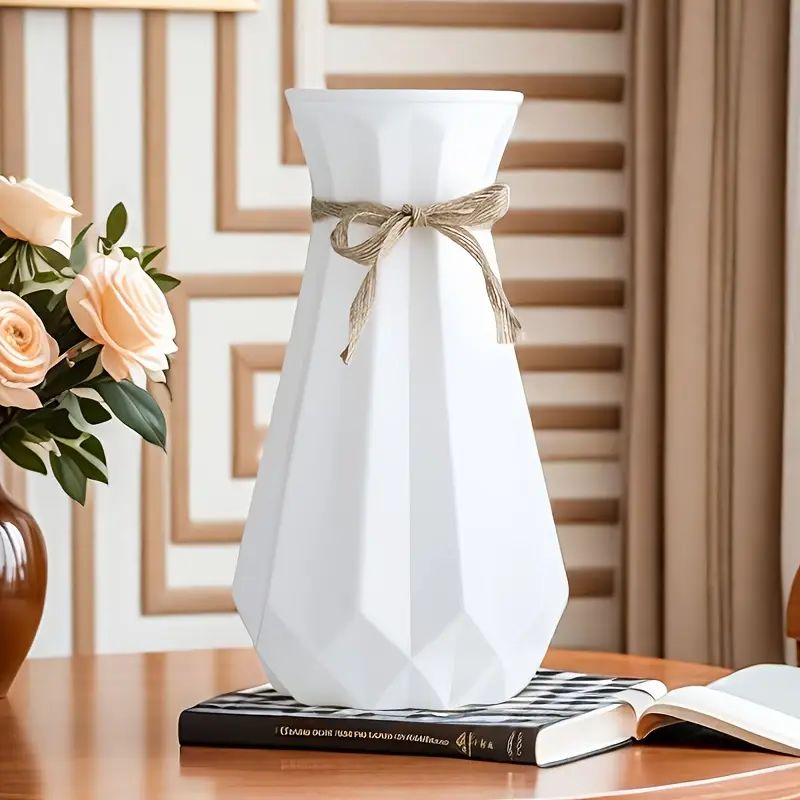 Geometric ceramic vase bohemian style striped pattern