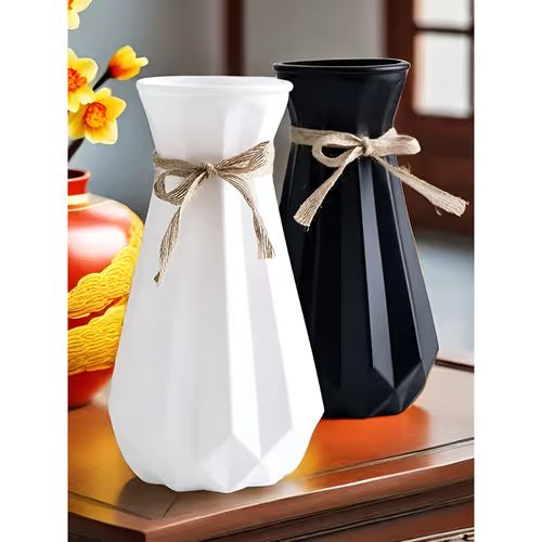 Geometric ceramic vase bohemian style striped pattern