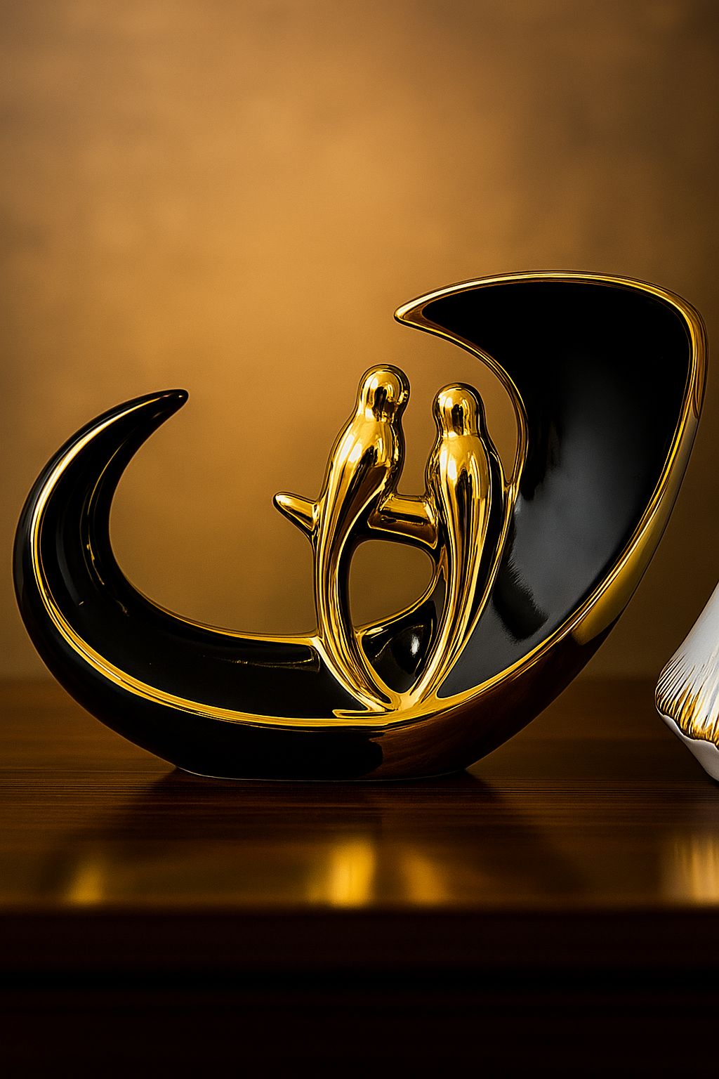 Golden Love Birds Crescent Sculpture Luxury Home Decor Accent