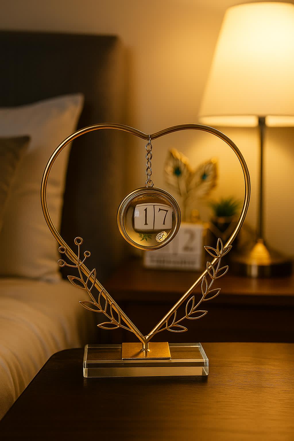 Luxury Golden Heart Shape Metal Decorative Stand with Glass Base