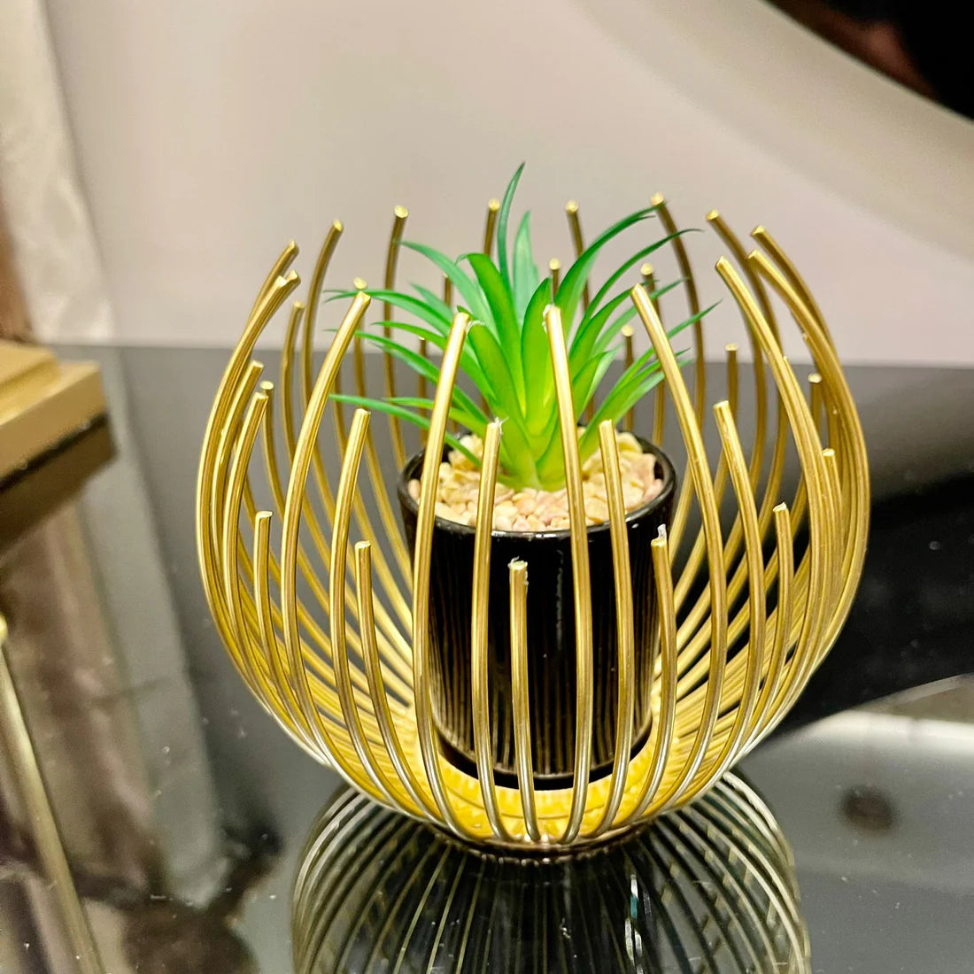 Metallic Golden Globe With Planter TA-116