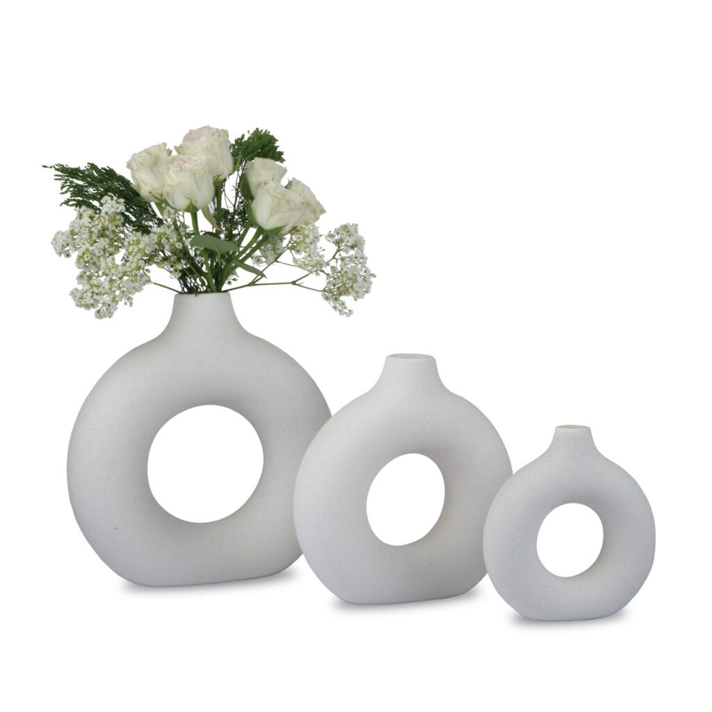 KAPER White Matte Ceramic Vase 6x8 Inches Ideal Centrepiece for Dining Tables Flower Vase Home Decor Gift and Pamper Grass Decorations Set of 3 Vase